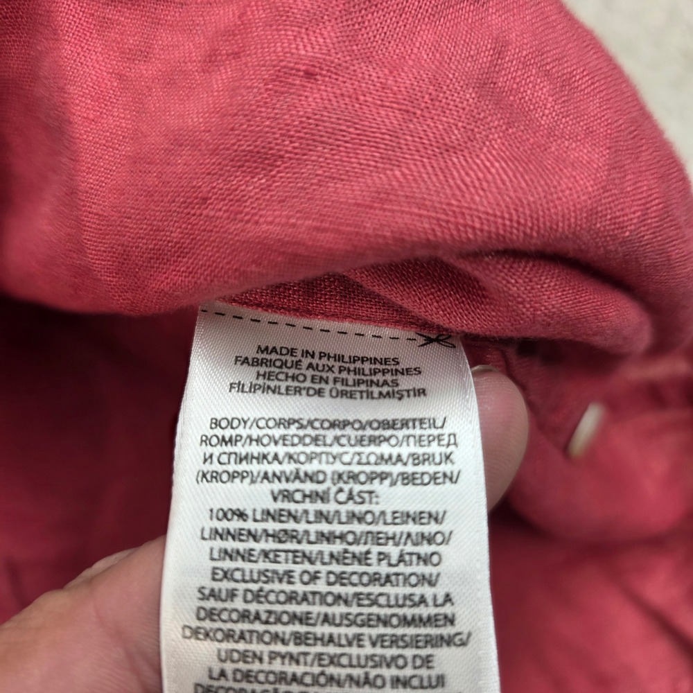 Polo Ralph Lauren Mens XL Relaxed Fit 100% Linen Button Down Shirt Pink Red Long - Picture 5 of 9